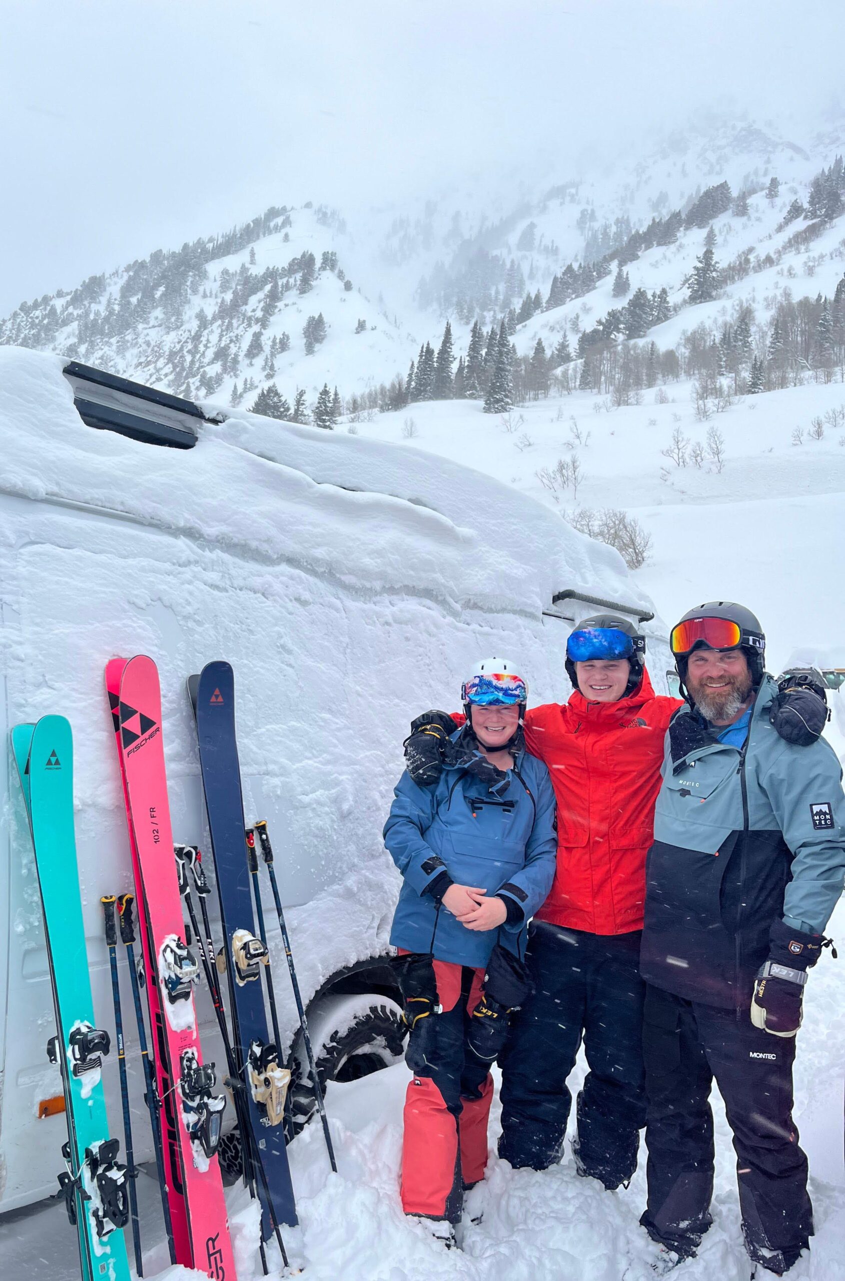 family skiing